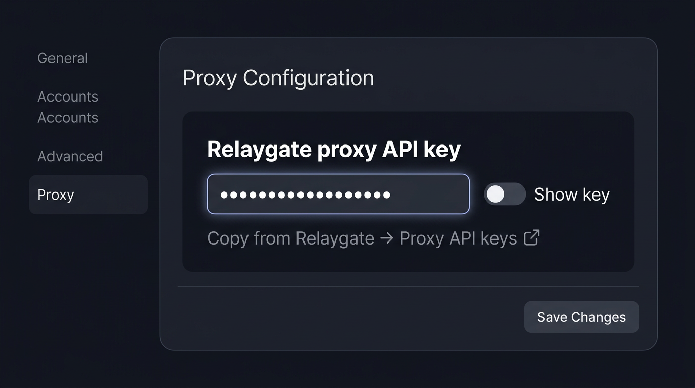 Example: proxy API key field with helper link