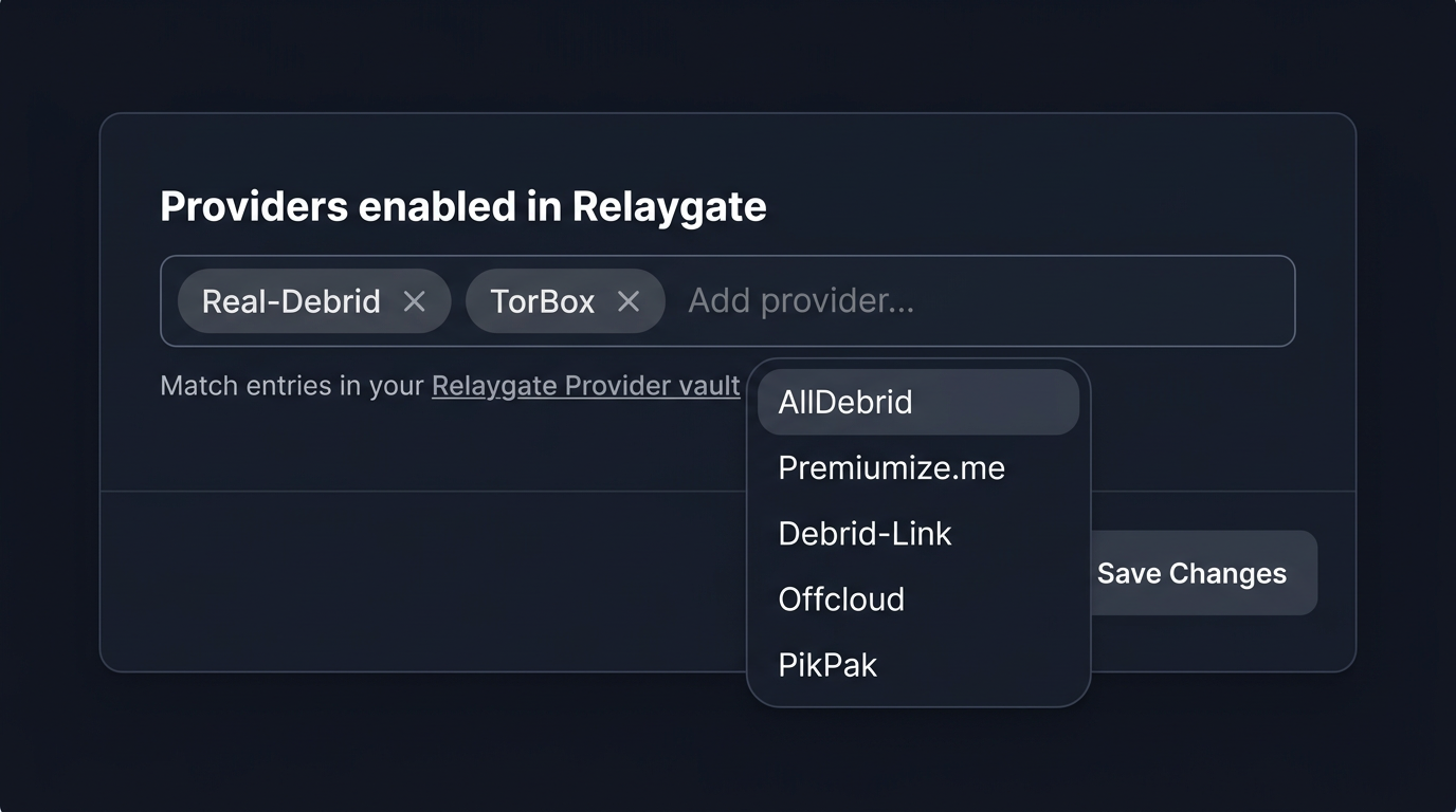 Example: multiselect for providers configured in Relaygate