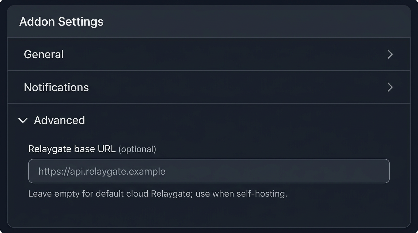Example: advanced optional Relaygate base URL